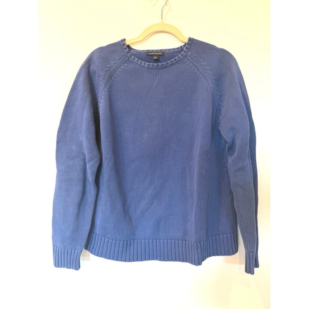 Lands’ End 100% cotton Crewneck sweater medium purple blue preppy cottagecore